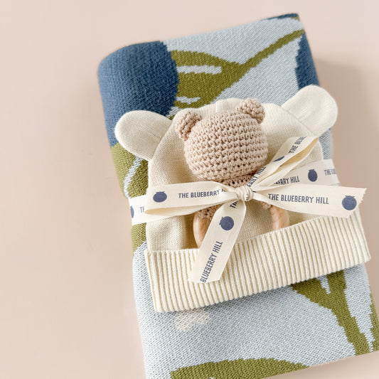 Cotton Crochet Rattle Teether Bear - Brown