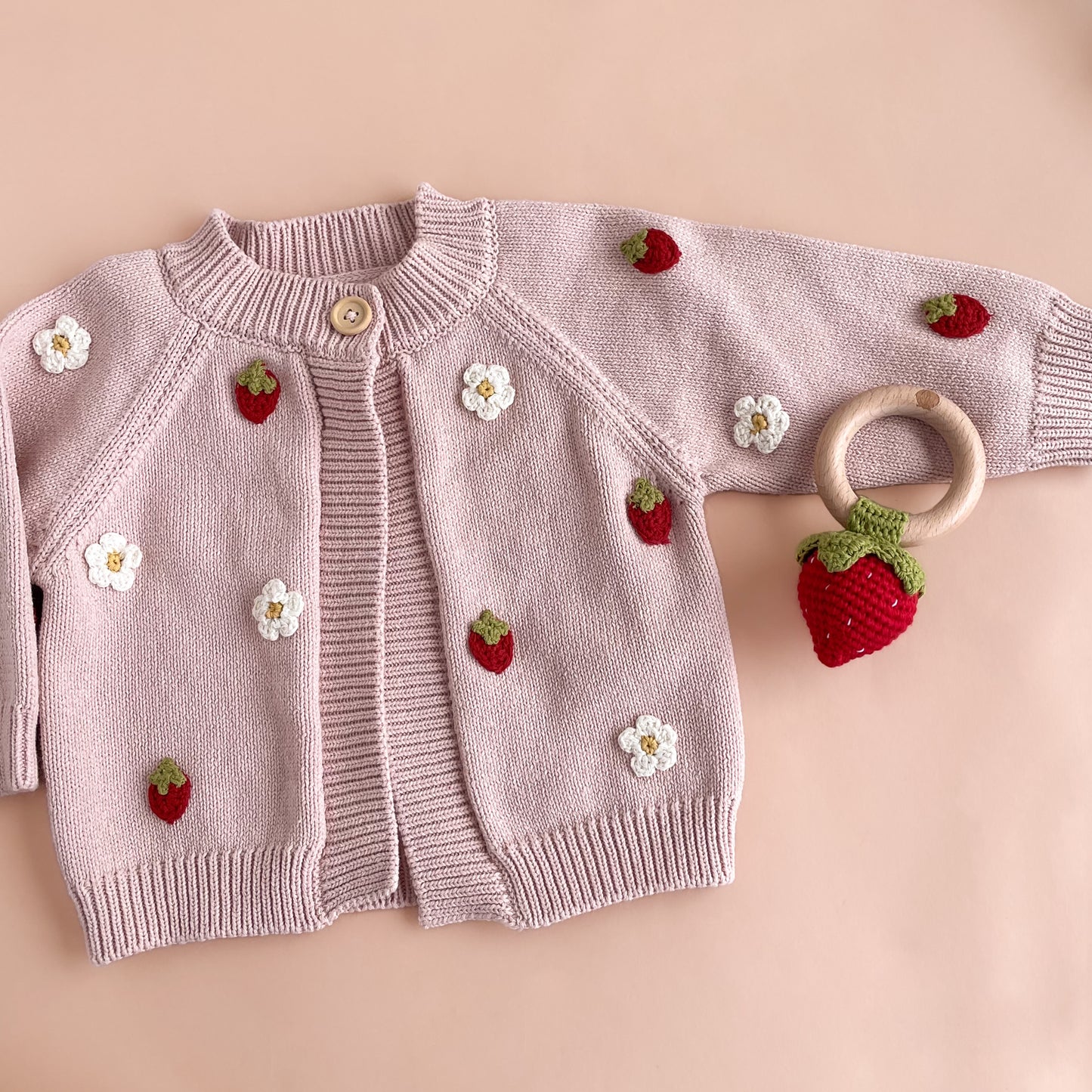 Cotton Strawberry Flower Cardigan, Blush
