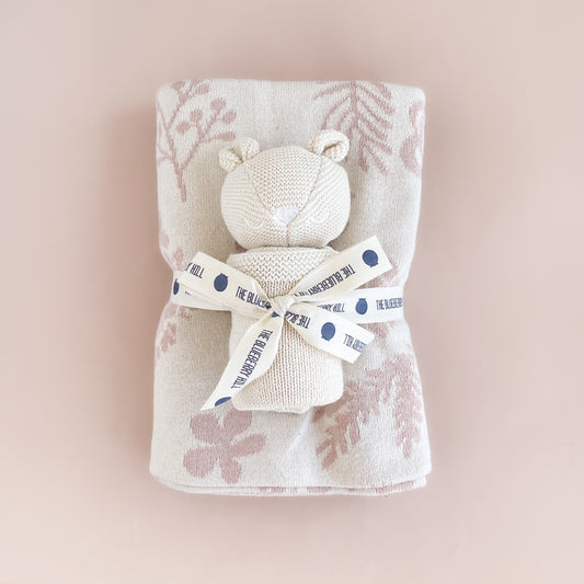 Floral Blanket & Bear Lovey Baby Gift Set | Organic Cotton