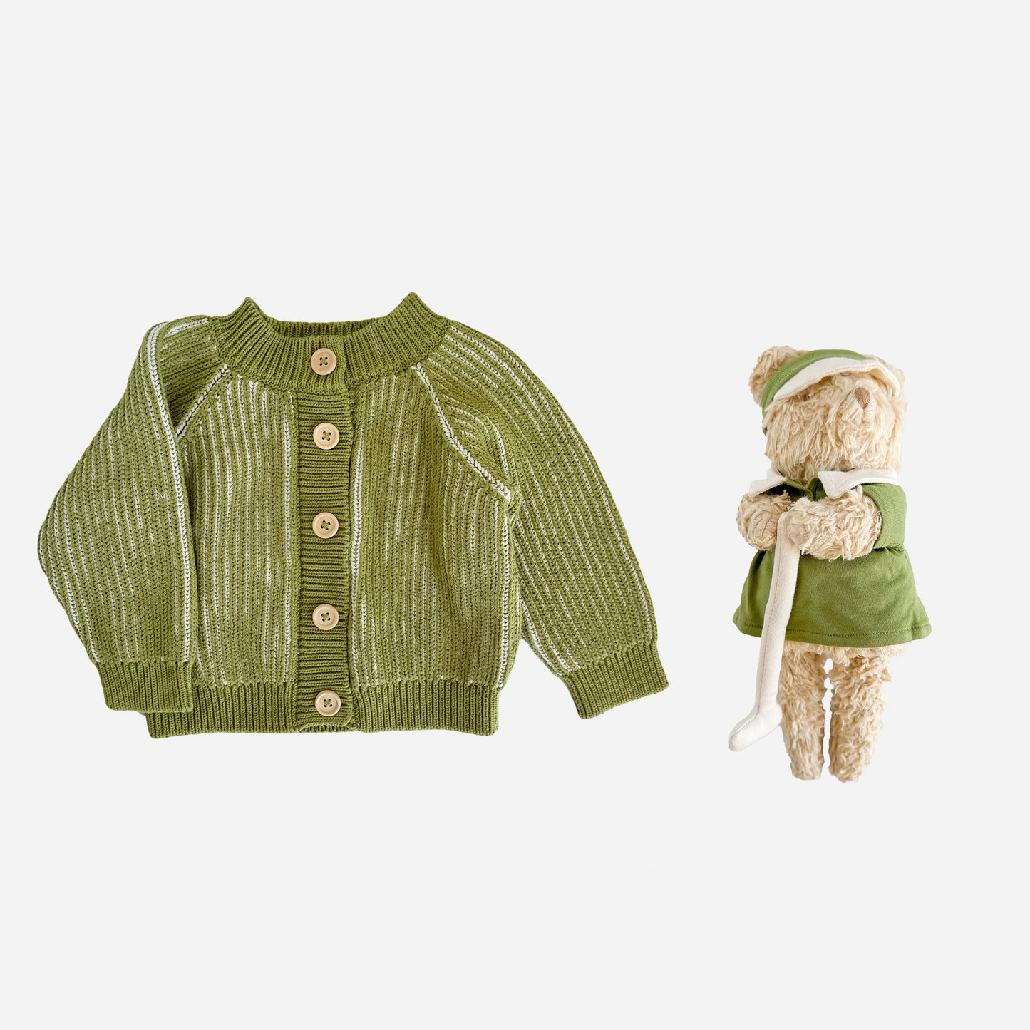 Green Brioche Cardigan and Walter Bear Set