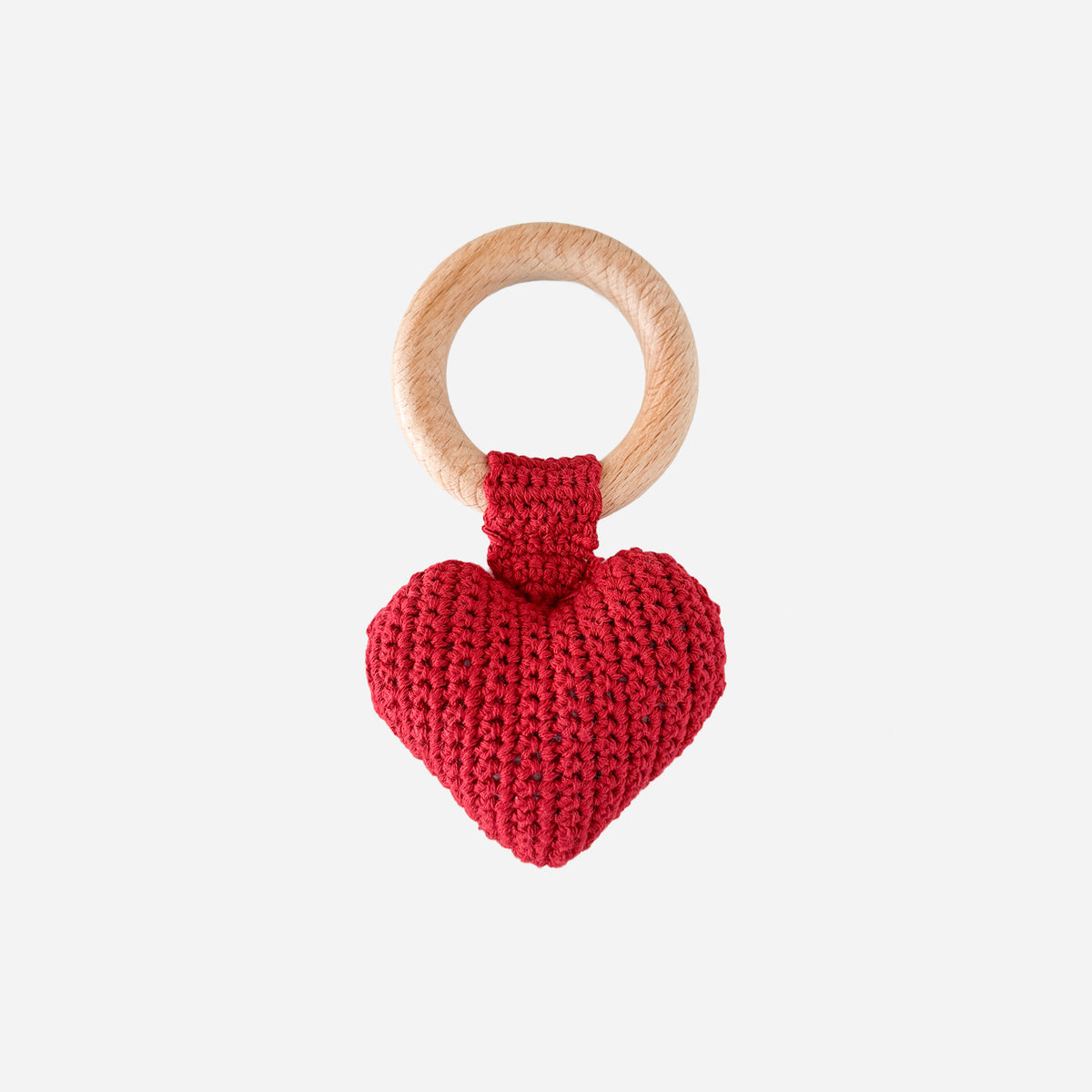 Cotton Crochet Rattle Teether Heart - Red