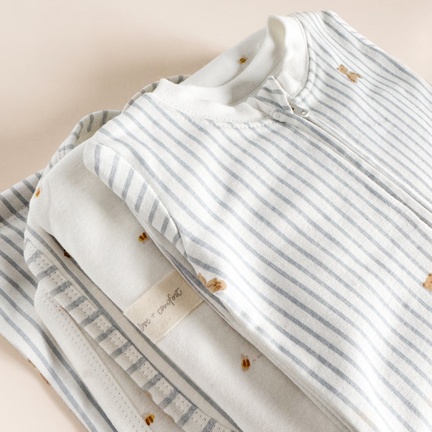 PREORDER Long Sleeve Zipper Romper, Teddy Bear