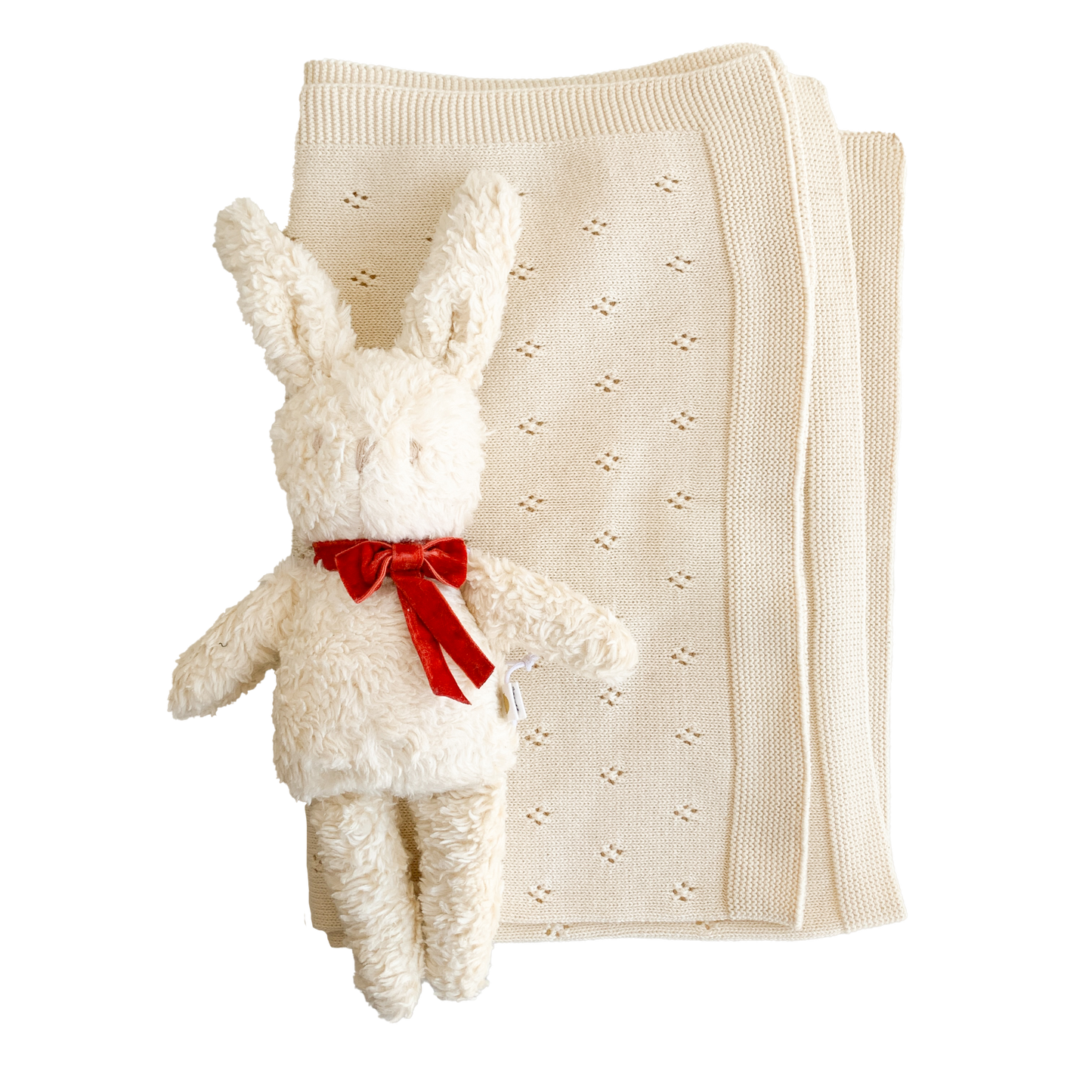 Cream Pique Blanket and Plush Set, Charlie Bunny