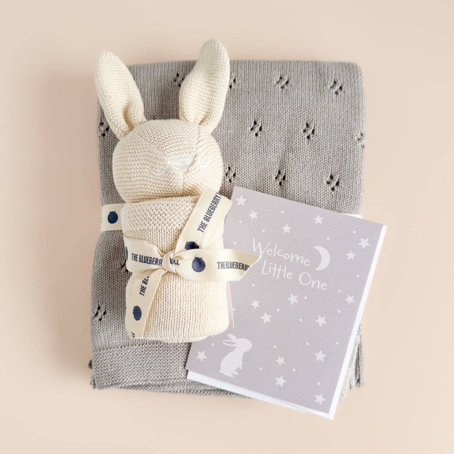 Welcome Little One Bunny Moon Stars Baby Greeting Card