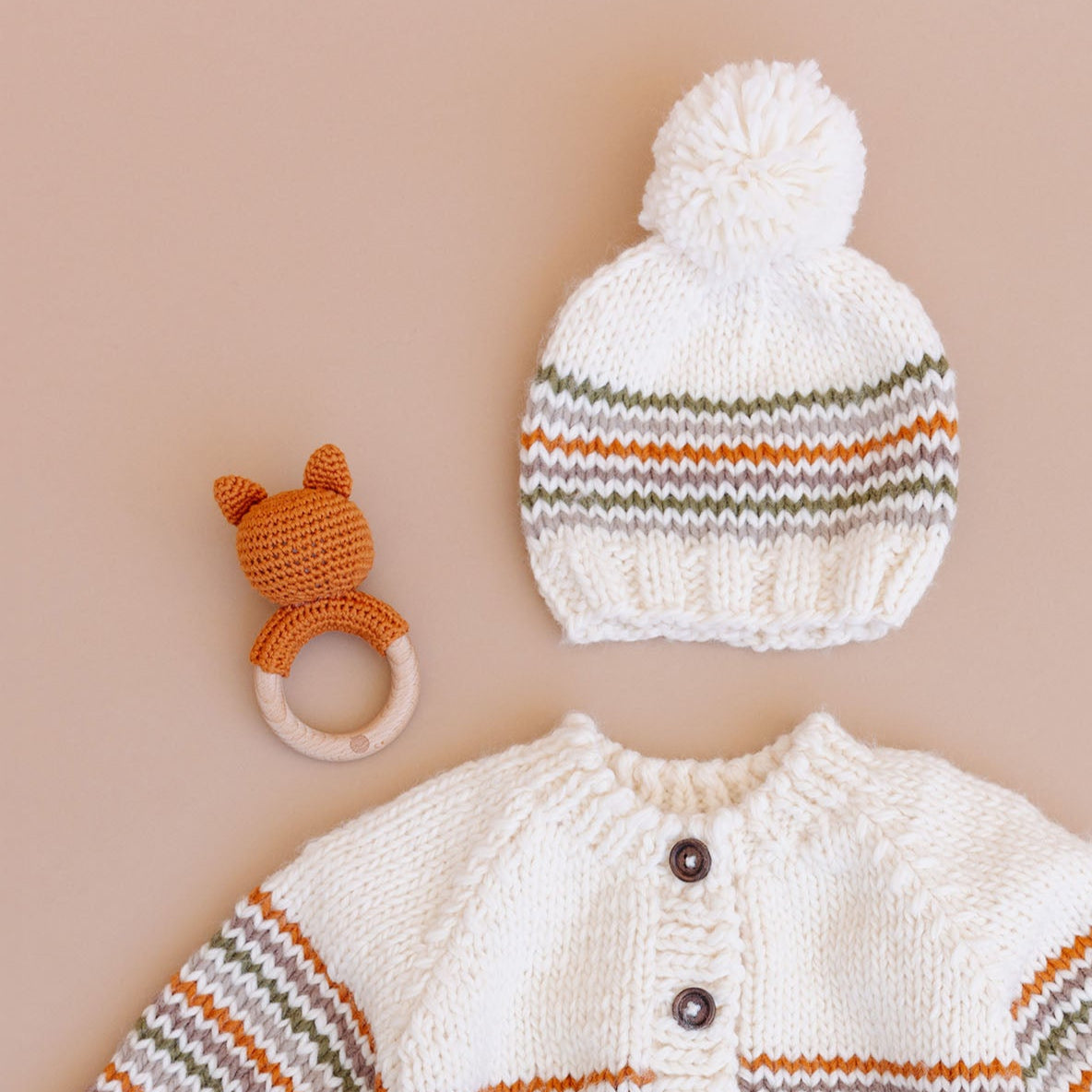 Cotton Crochet Rattle Teether Fox, Clay