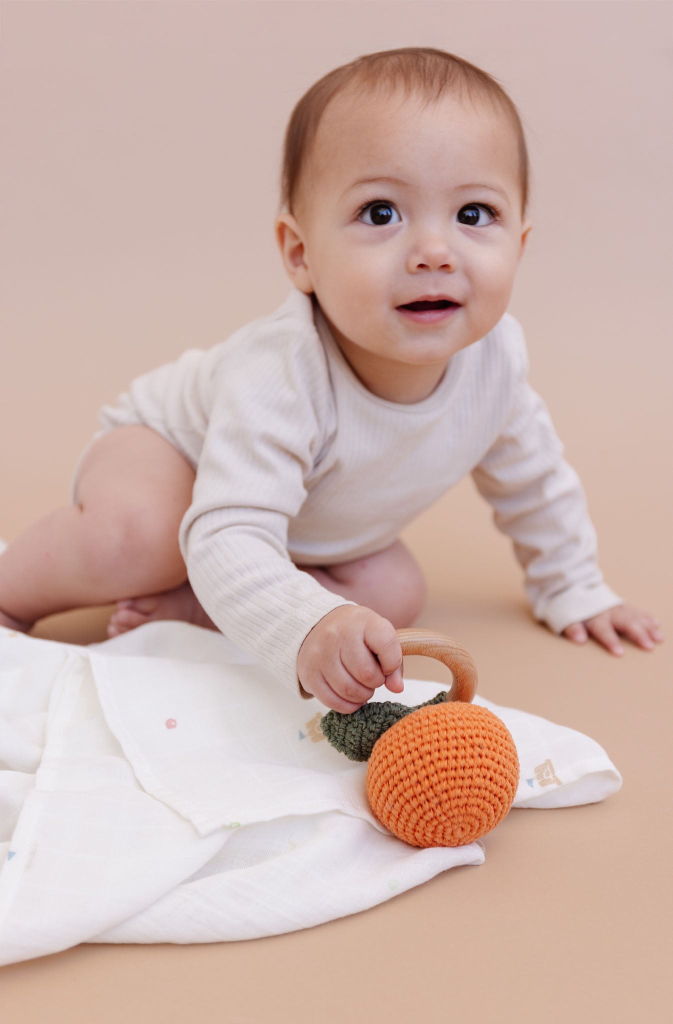 Green Stripe Swaddle and Teether Set, Orange