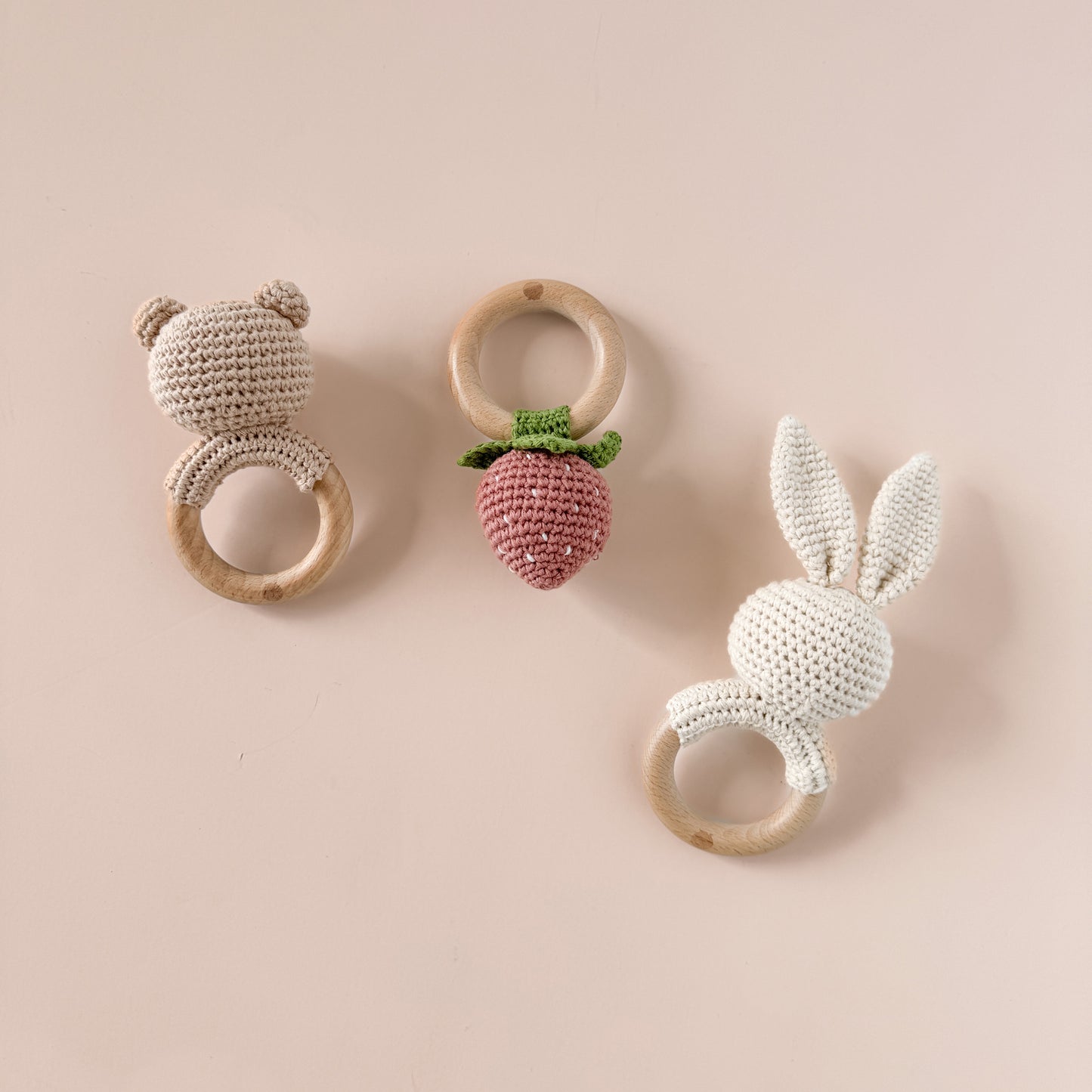 Cotton Crochet Bear Rattle Teether, Brown