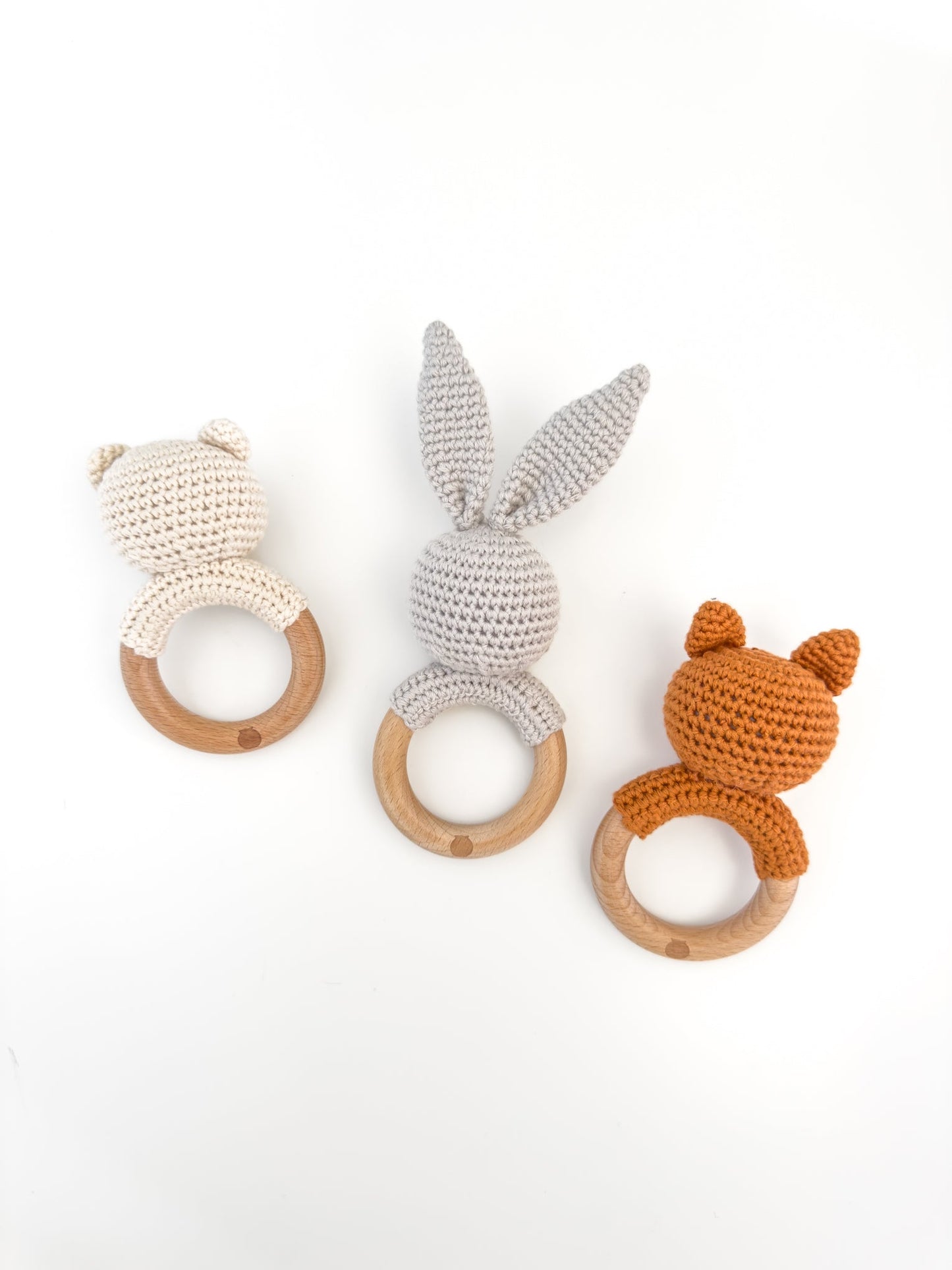Baby Animal Rattle Set, Bear Fox and Grey Bunny