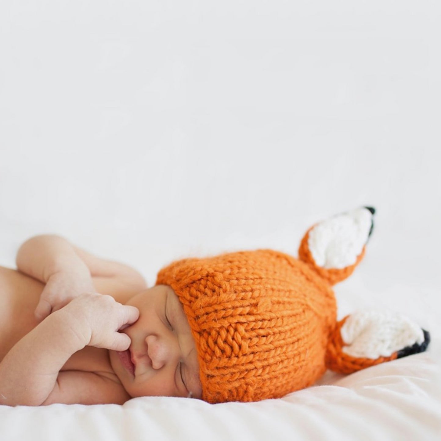 hand knit orange fox hat a for baby with white ears