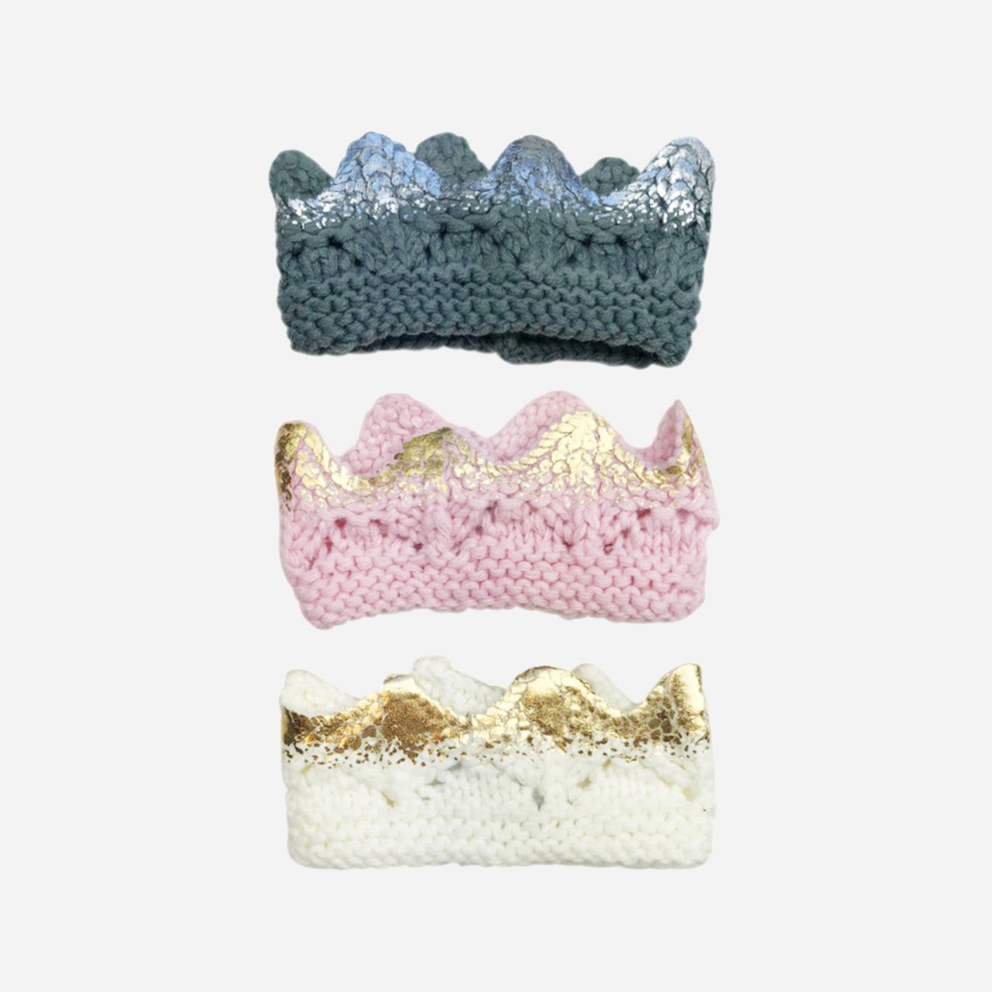 Aiden Hand-Knit Crown, Pink with Gold