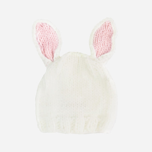 Bailey Bunny Hand-Knit Hat, White with Pink Ears