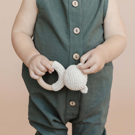 Cotton Crochet Rattle Teether Bear - Cream