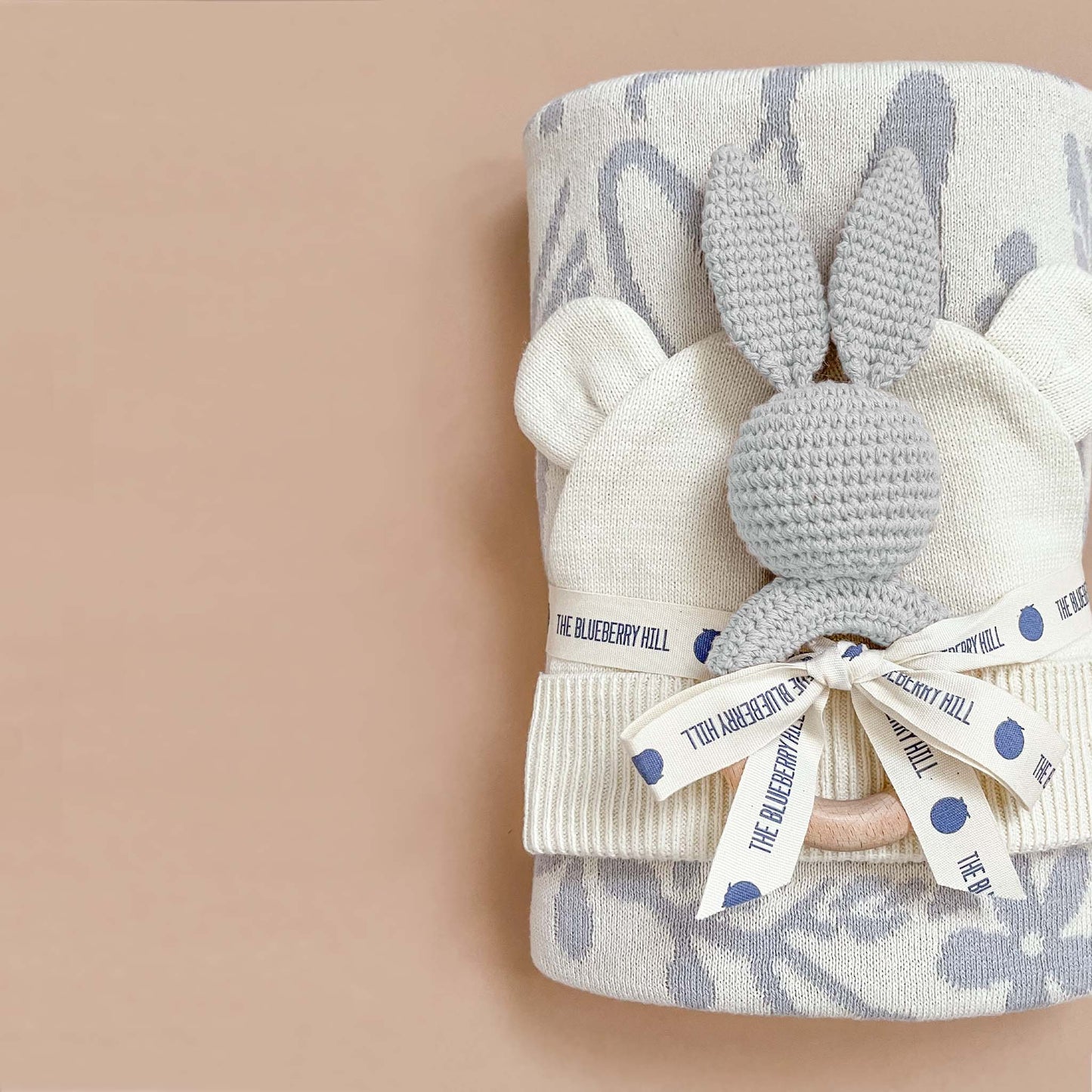 Cotton Crochet Rattle Teether Bunny, Grey