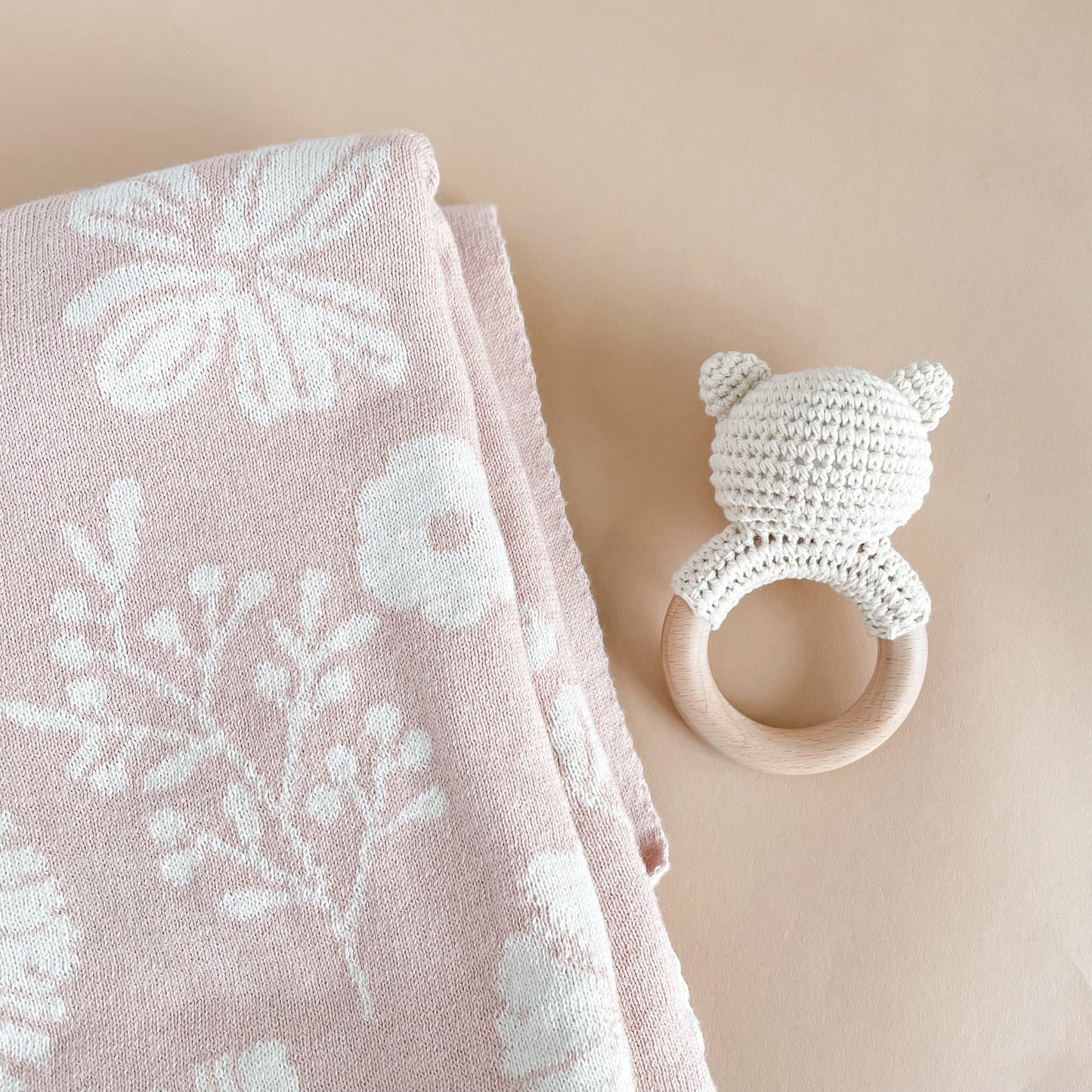 Cotton Crochet Bear Rattle Teether, Cream