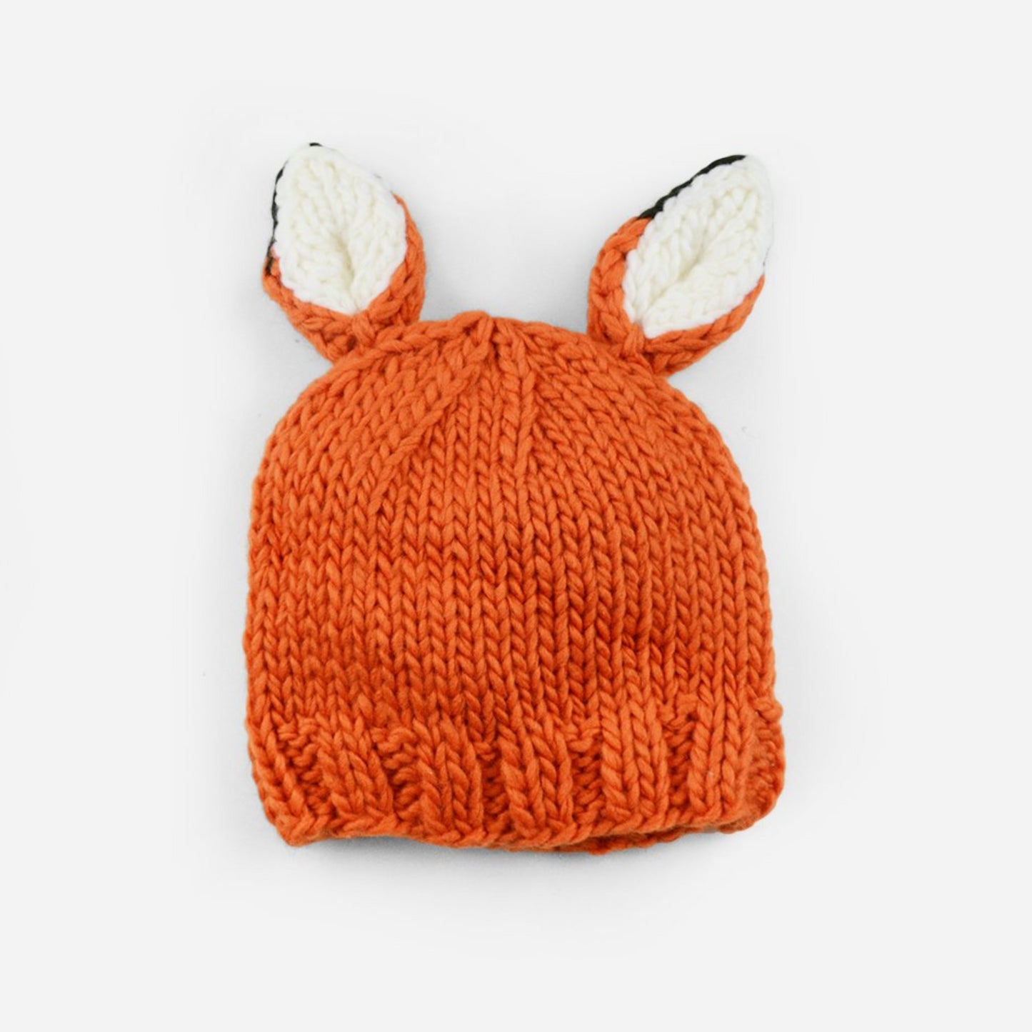 hand knit orange fox hat a for baby with white ears