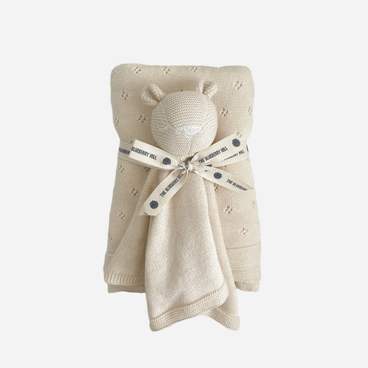 Pique Blanket & Bear Lovey Gift Set, Cream | Organic Cotton