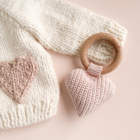 Cotton Crochet Rattle Teether Heart
