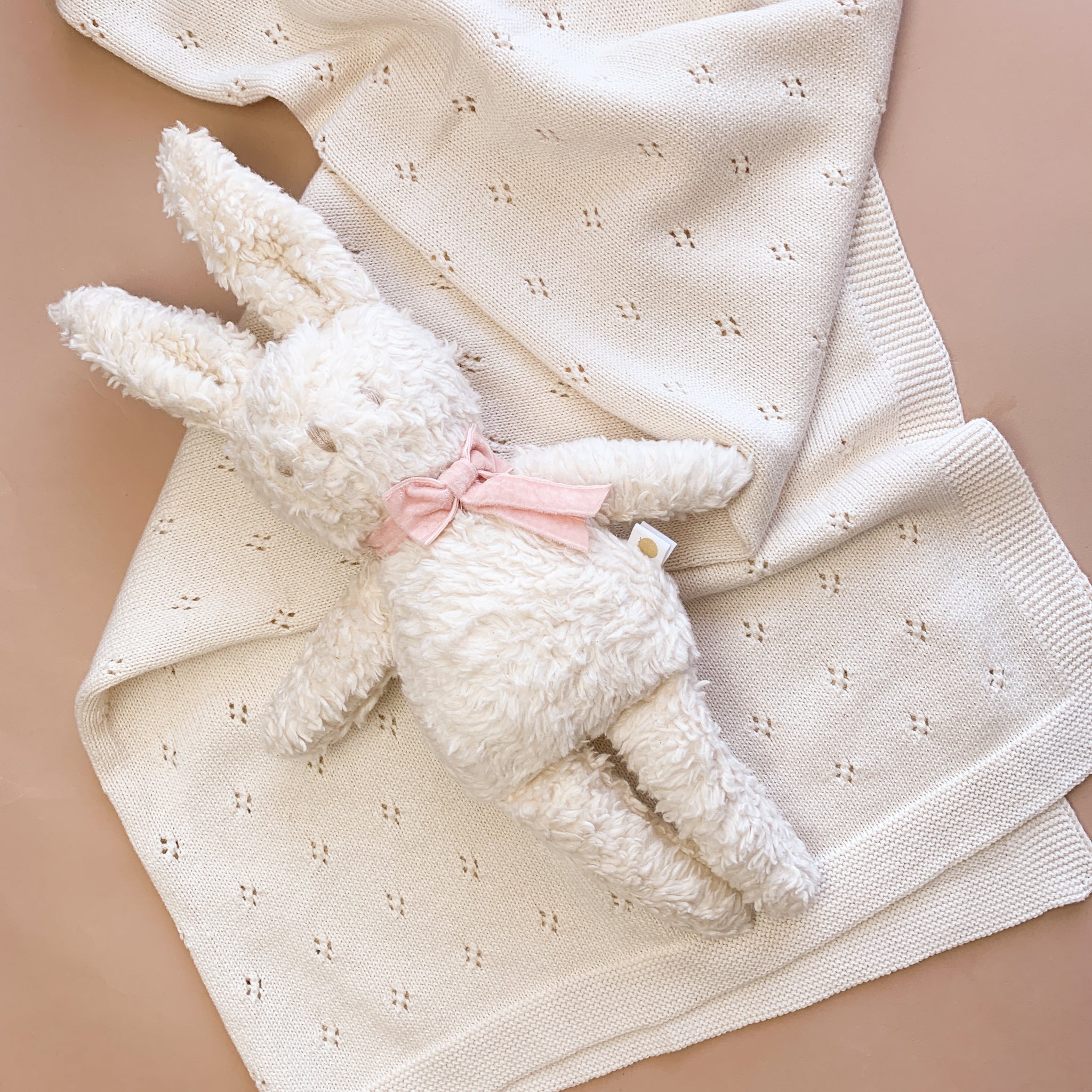 Baby Newborn Cream Pique Blanket Organic Cotton Charlie Bunny Plush ...
