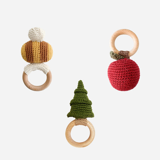 Teether Set Apple, Bee, and Tree