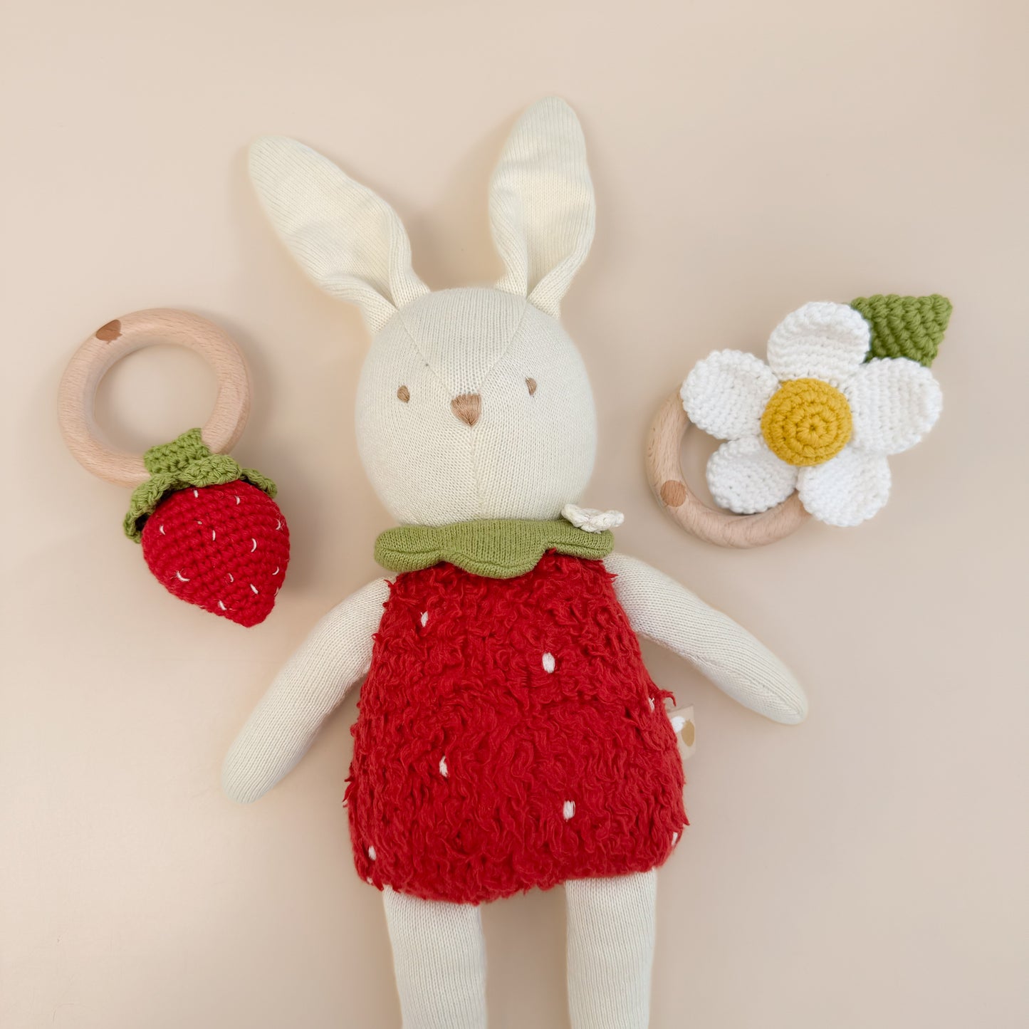 Cotton Crochet Rattle Teether Strawberry, Red