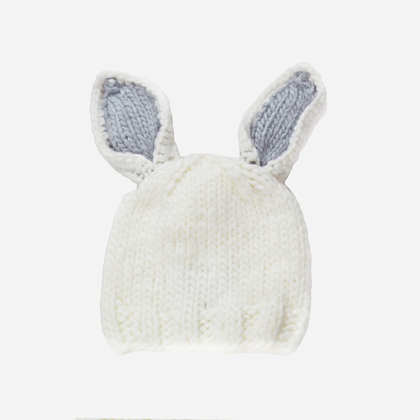 Bailey Bunny Hand-Knit Hat, White with Bowie Grey Ears