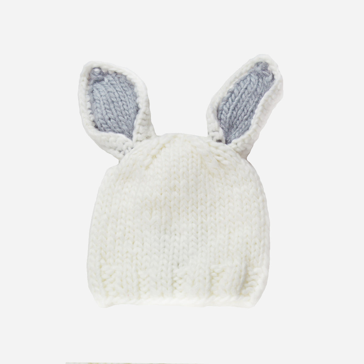 Bailey Bunny Hand-Knit Hat - White with Bowie Grey Ears 