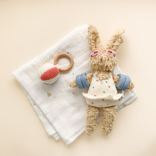 Coral Bunny Plush and Beach Swaddle Set