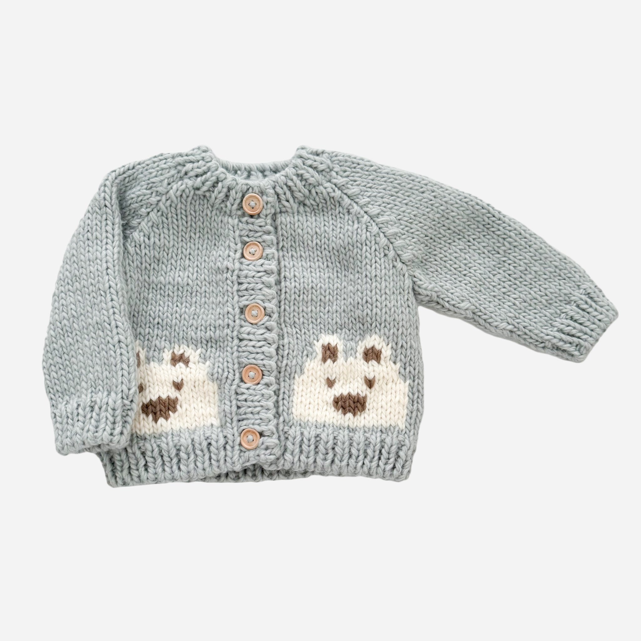 Hand-Knit Baby Bear Cardigan in Light Blue Grey – The