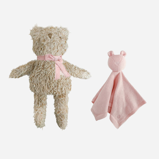 Harper Bear Plush Toy Lovey Set - Pink