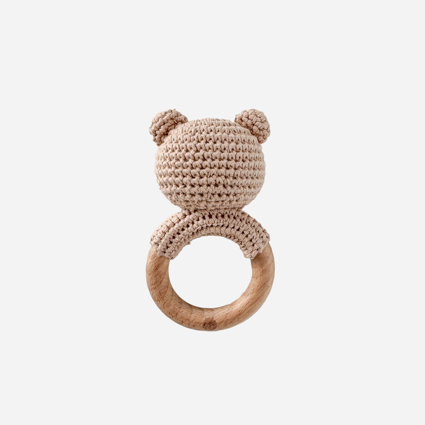 Cotton Crochet Bear Rattle Teether, Brown