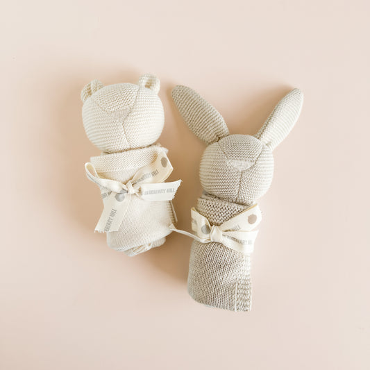 Pique Blanket & Bear Lovey Gift Set, Cream | Organic Cotton