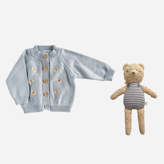 Bee Cardigan and Henry Bear Bee Plush Set