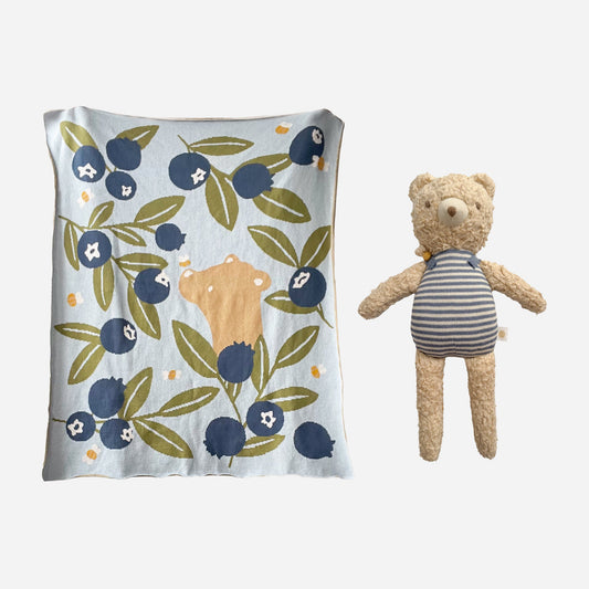 Blueberry Blanket and Henry Bear Bee Plush Set