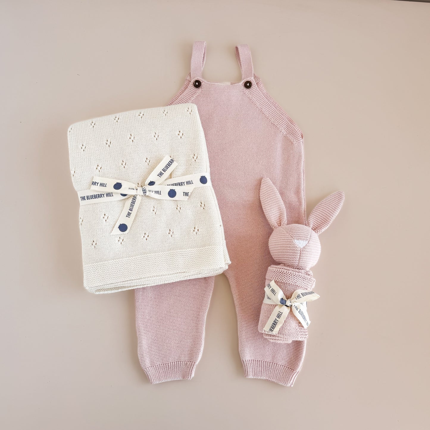 Cream Pique Blanket & Blush Bunny Lovey Gift Set | Organic Cotton