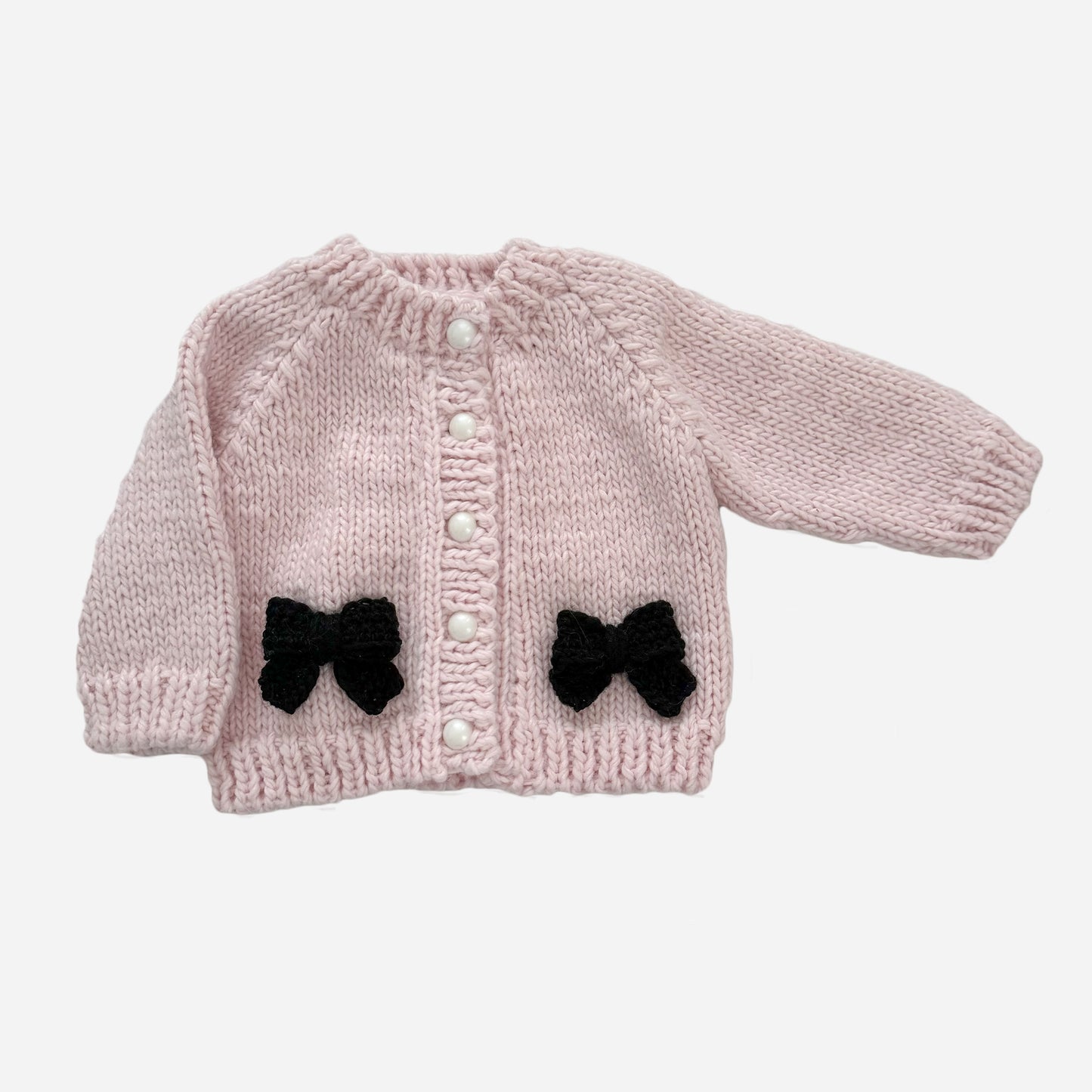 Bow Cardigan, Baby Pink/Black