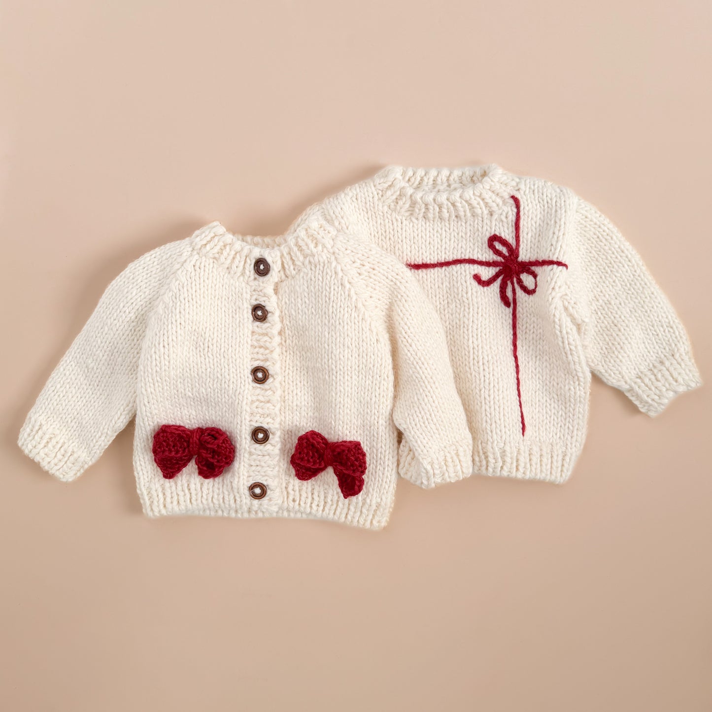 Bow Cardigan, Cream/Red