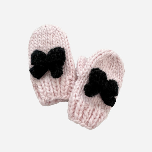 Bow Mittens, Baby Pink/Black