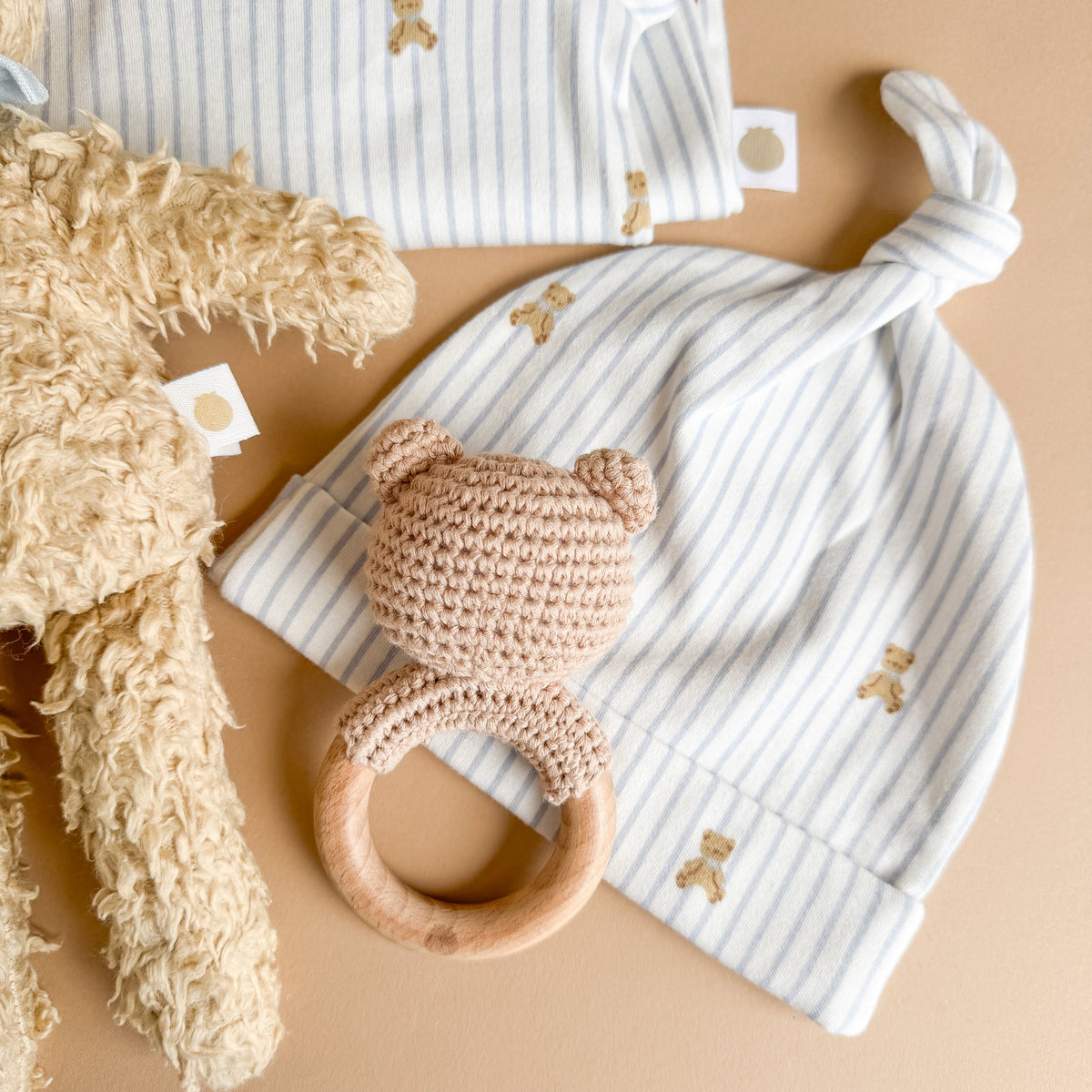 Knit Sleep Gown + Hat - Teddy Bear Blue