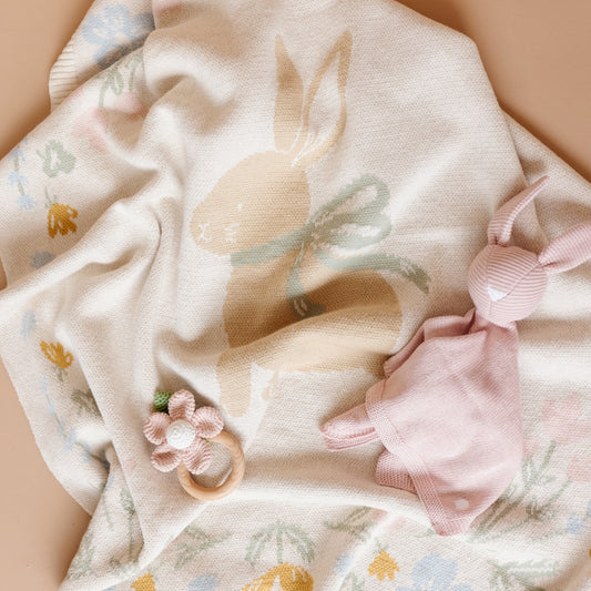 Pastel Floral Bunny Blanket | Organic Cotton