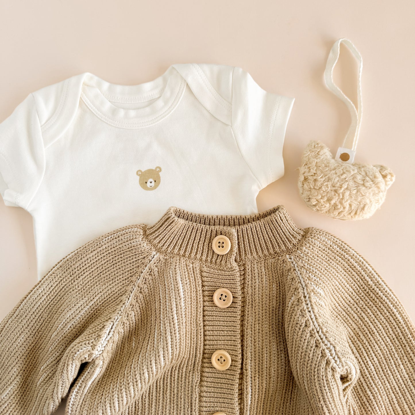 Cotton Cardigan Onesie Pacifier Clip Gift Set, Bear