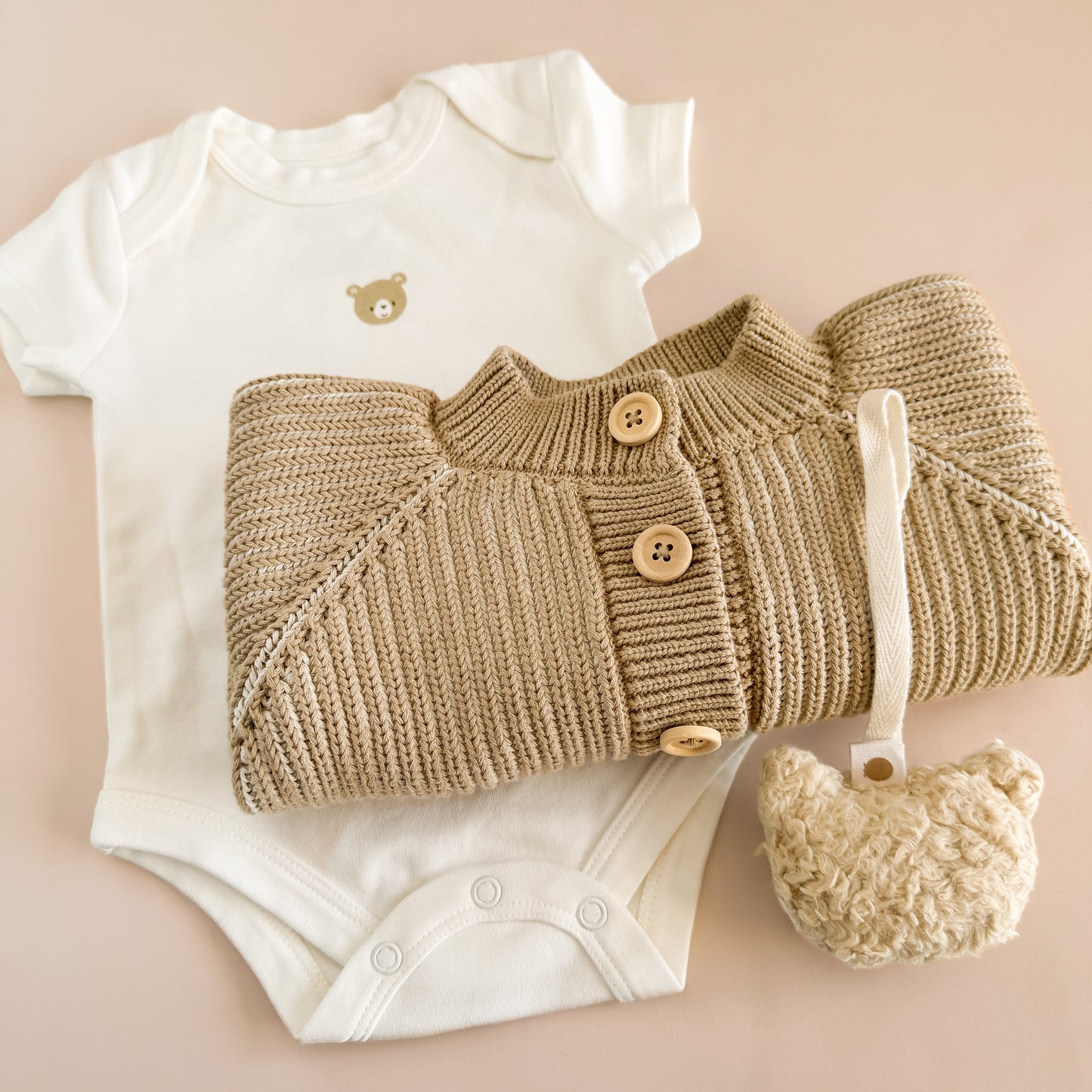 Cotton Cardigan Onesie Pacifier Clip Gift Set, Bear