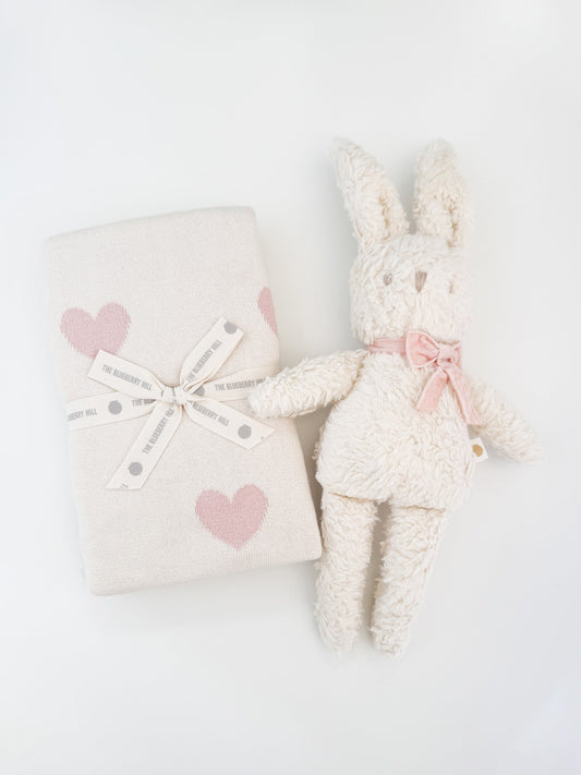 Heart I Love You Blanket and Bunny Plush Toy Gift Set
