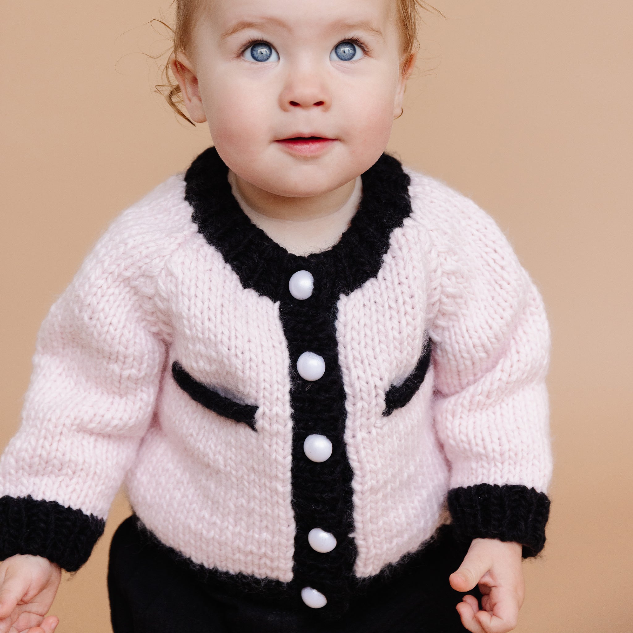 Handmade Coco Cardigan in Baby Pink Black M 2 3Y Baby Pink