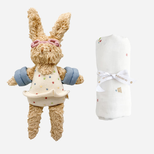 Coral Bunny Plush and Beach Swaddle Set