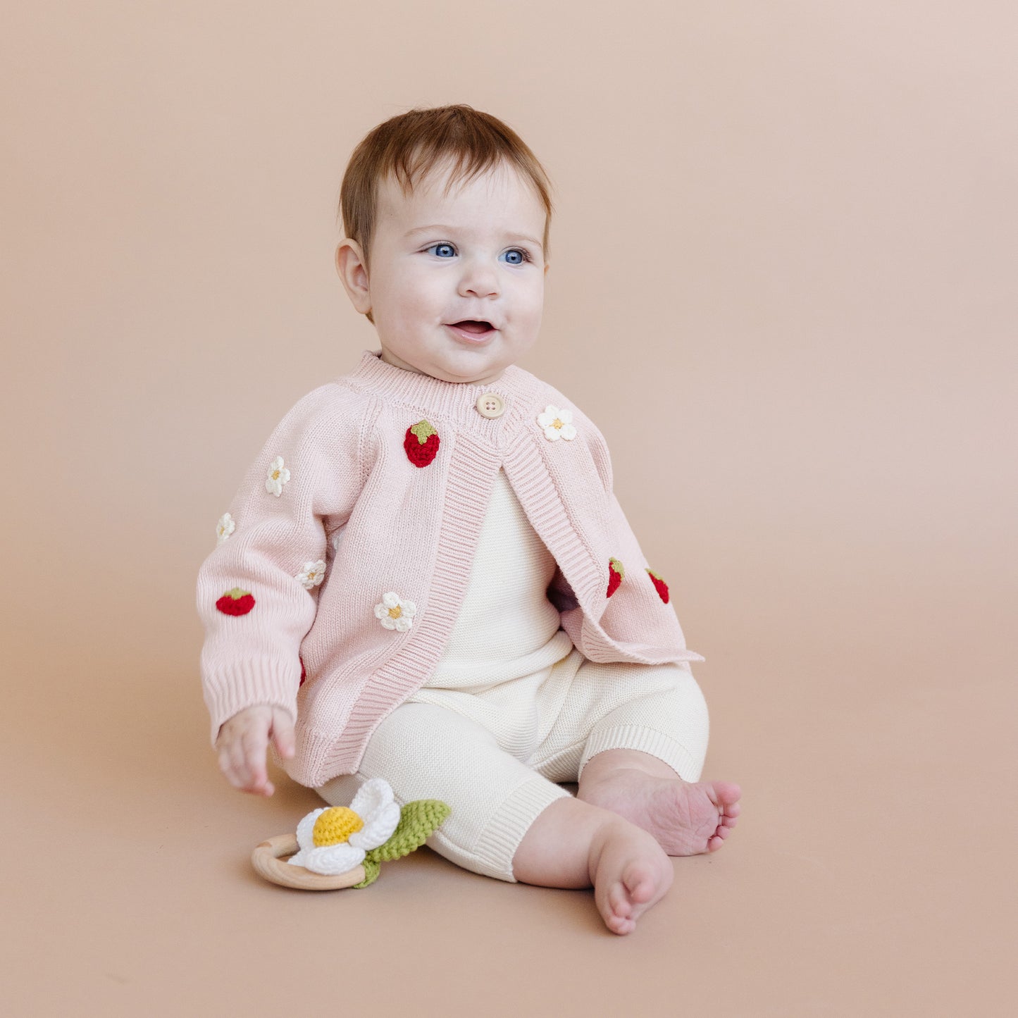 Cotton Strawberry Flower Cardigan, Blush