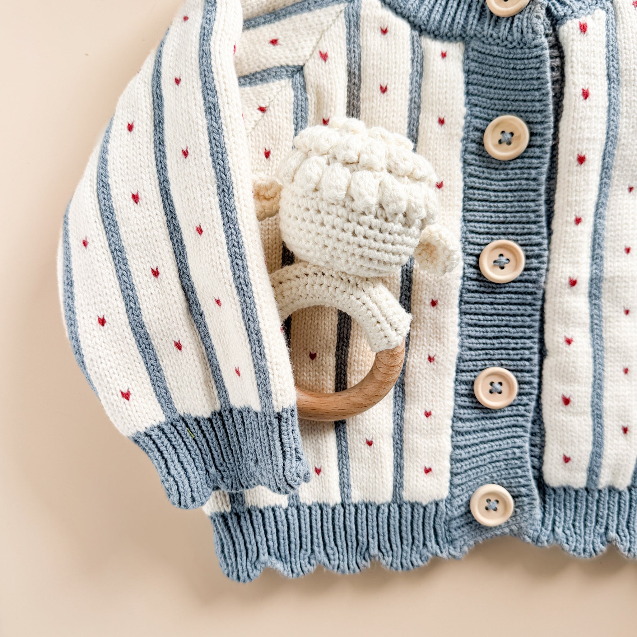Cotton Stripe Heart Cardigan Valentine's Scallop Trim Baby Sweater