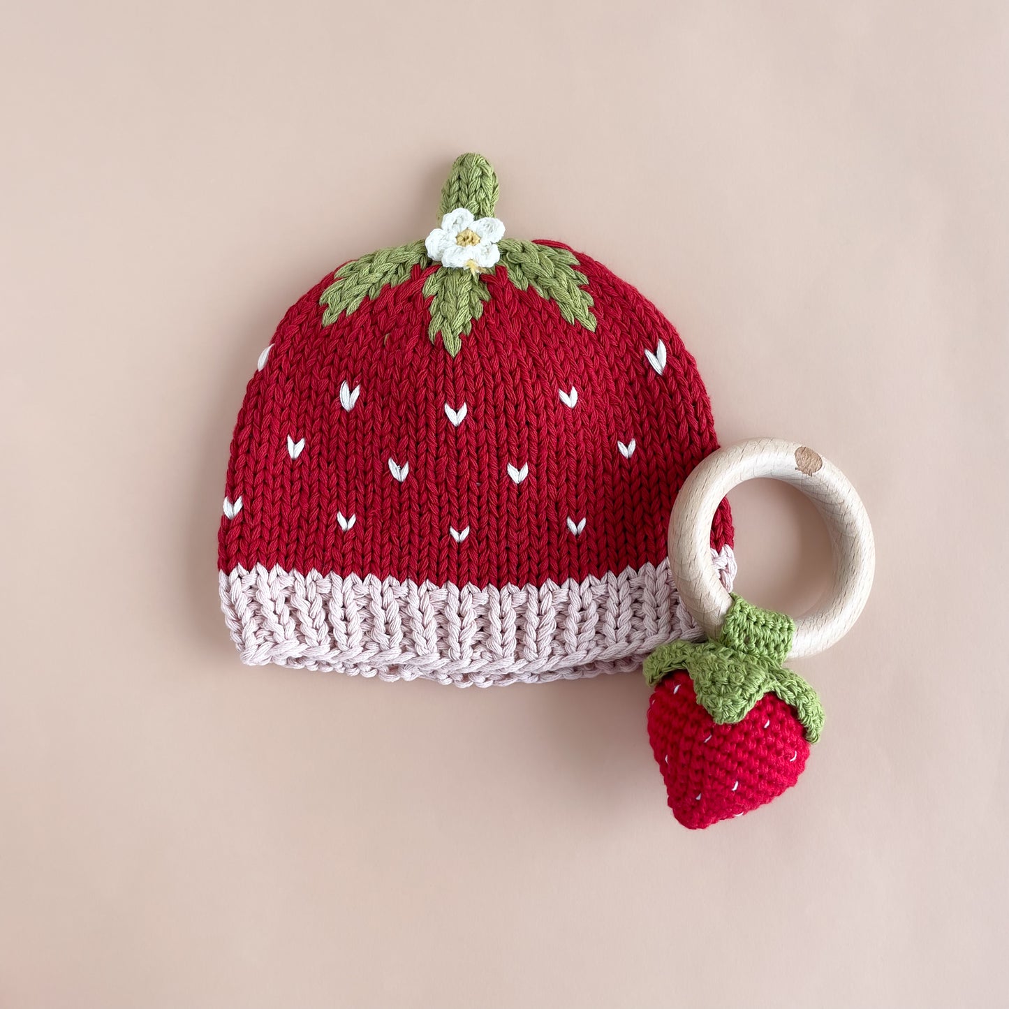 Cotton Crochet Rattle Teether Strawberry, Red