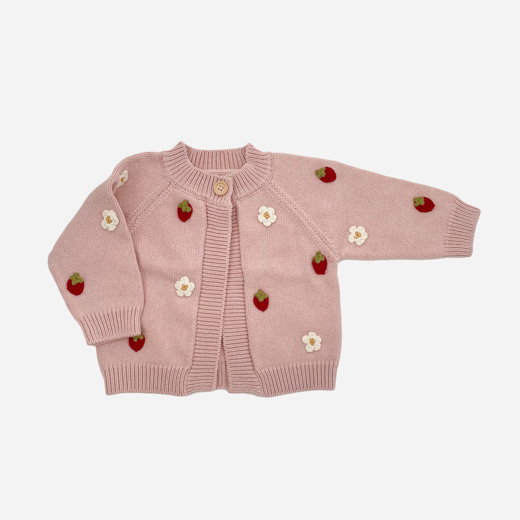 Cotton Strawberry Flower Cardigan, Blush