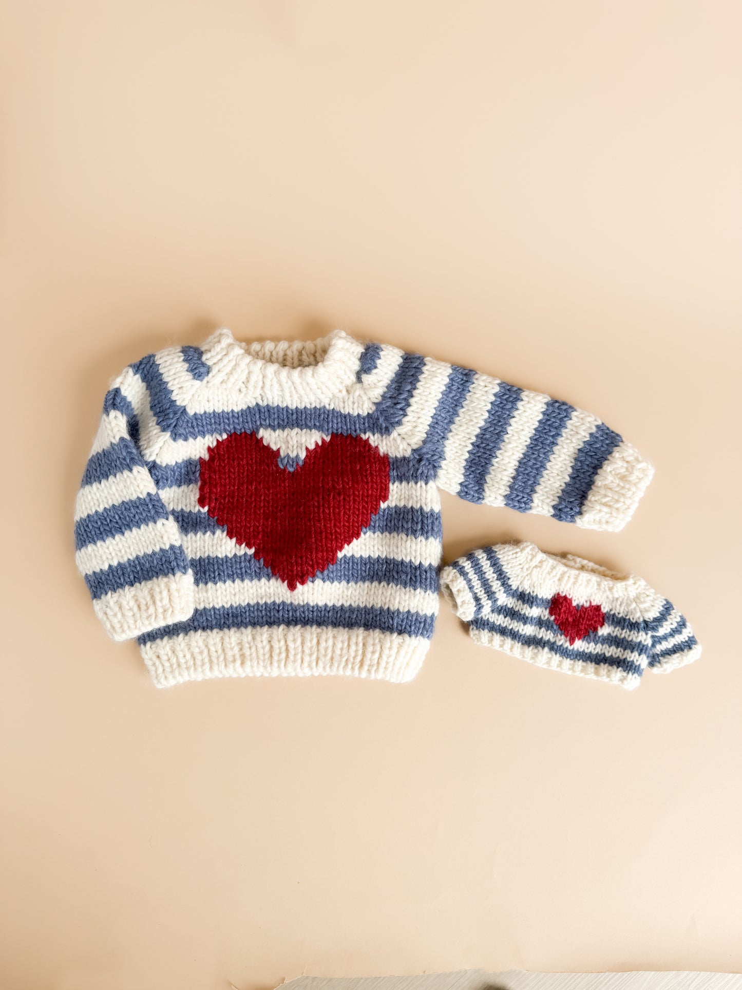 Plush Toy Clothing - Blue Stripe Heart Sweater