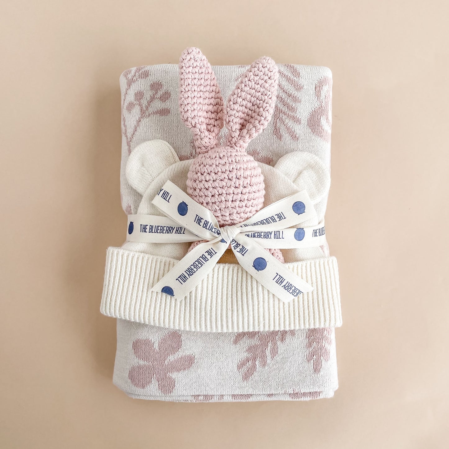 Cotton Crochet Rattle Teether Bunny, Blush